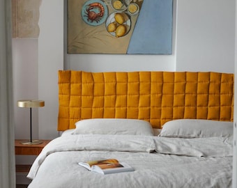 Quilted Linen Headboard Cover – Reversible Protective Cushion