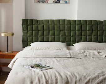 Quilted Linen Headboard Cover – Padded Custom Size Headboard Slipcover: Linen Fabric Headboard