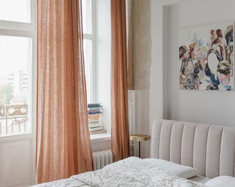 Peach Linen Curtain Panel, 55" Wide, Natural Stonewashed Fabric