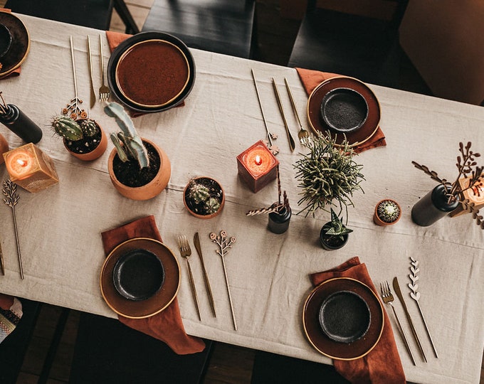 Natural Large Linen Tablecloth, Large Christmas Linen Table Cloth, Extra Large Wedding Tablecloth with a seam