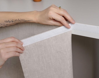 Linen Sink Skirt With hook-and-loop tape: Made To Measure Linen Curtain With Adhesive Tape