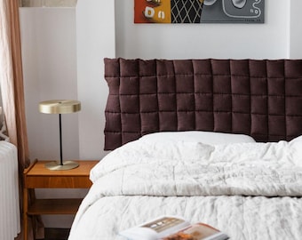 Quilted Linen Reversible Brown Headboard Cover – Padded Custom Size Cushion