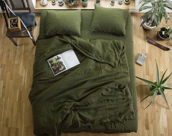 Green Linen Bedding Etsy