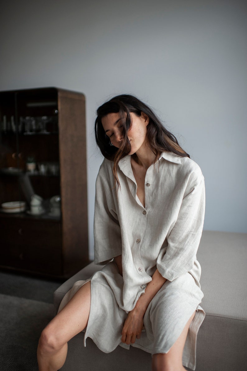 Long Linen shirt dress | Black main image 1