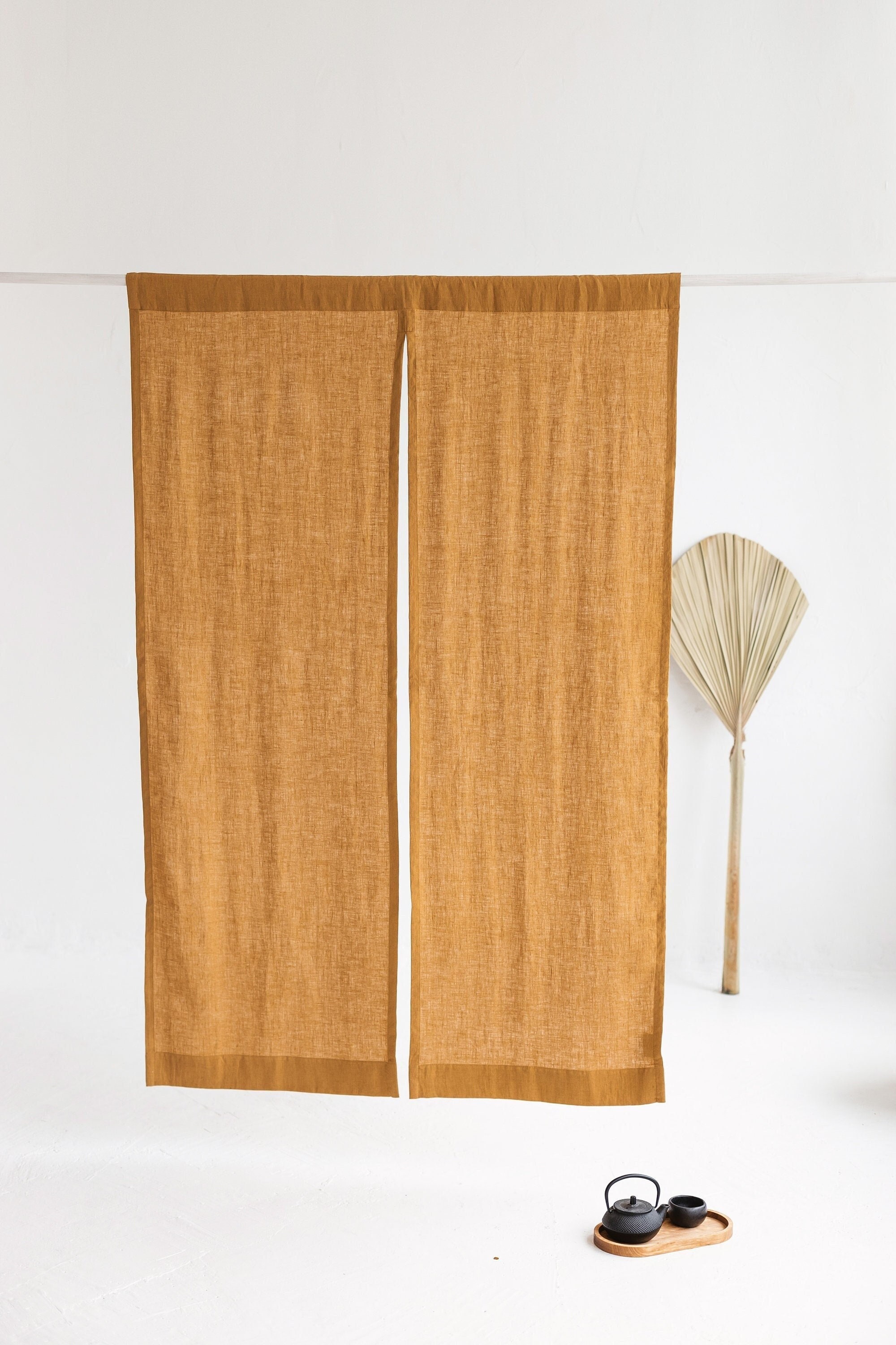 Amber Linen Noren Curtain, Japanese Linen Noren Panel, Japanese Curtain Door, Linen Doorway Drape, Linen Noren Drape, Rod Pocket Linen Panel