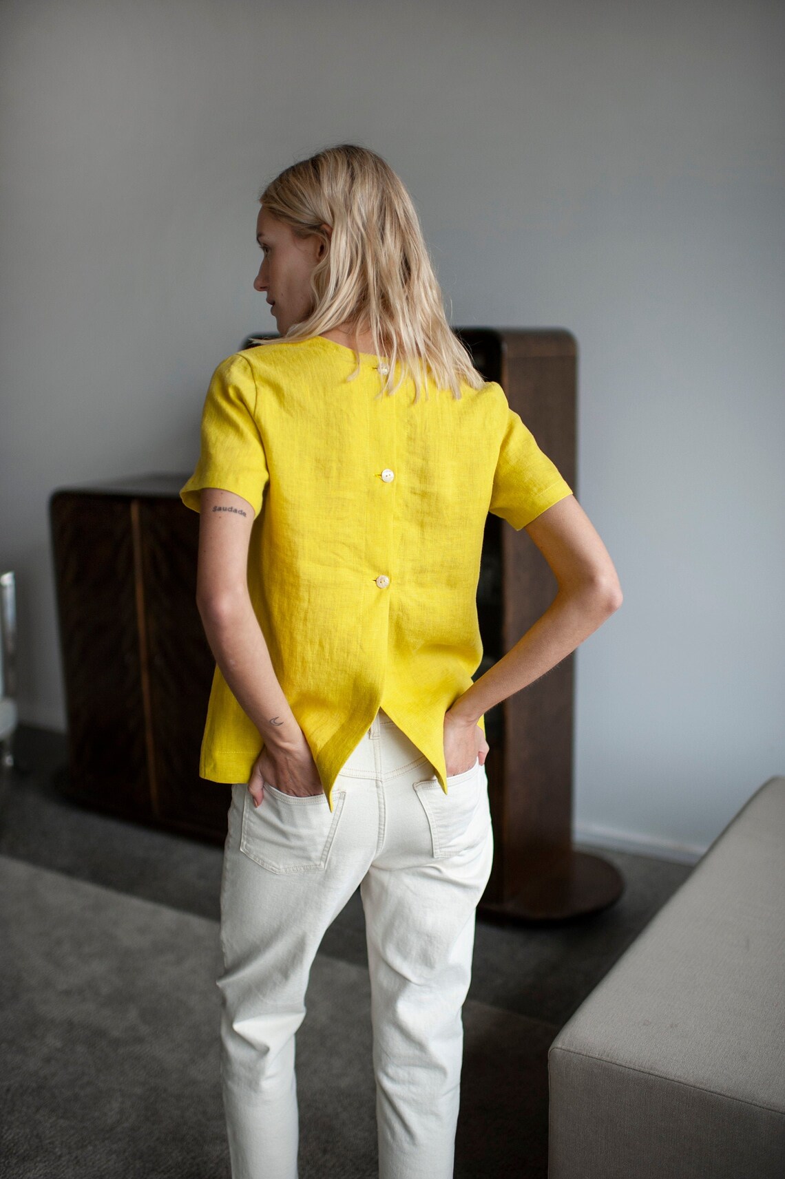 Linen Top With Buttons Linen Shirt With Buttons in Back Back Etsy