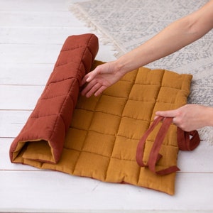 Estera portátil para mascotas de lino, estera de viaje enrollable para perros, cama para mascotas de lino de dos caras, cama para perros de lino al aire libre, cama acolchada para gatos de lino, cama para mascotas lavable