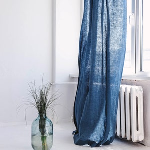 55/140 Cm Wide Long Linen Curtain with Grommets, Harbour Blue Linen Window Drape, Softened Linen Eyelet Curtain Panel, Custom linen drape image 3