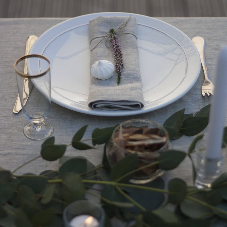 Softened Linen Napkins Set, Green Linen Napkins, Mitered Corners Linen Napkins, Pure Linen Napkin, Washed Linen Table, Stone Washed Linen image 2