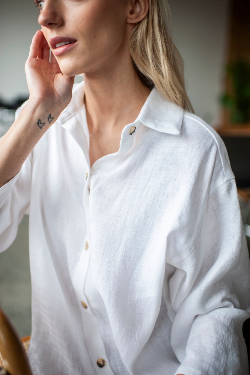 Long Linen shirt dress | White