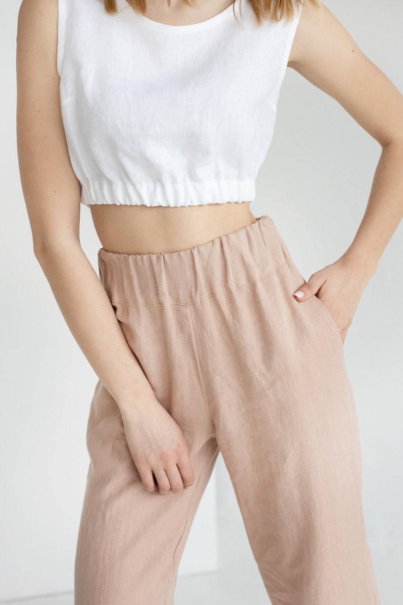 Amber Linen Crop Top, Short Linen Summer Top, Women Linen Blouse With Elastic Band, Linen Tank Top, Sleeveless Linen Top image 7