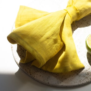 Yellow Linen Napkins Set, Bright Linen Cloth Napkins, Yellow Wedding Linen Napkins, Pure Linen Napkin, Table Linen, Soft Linen Napkins image 3