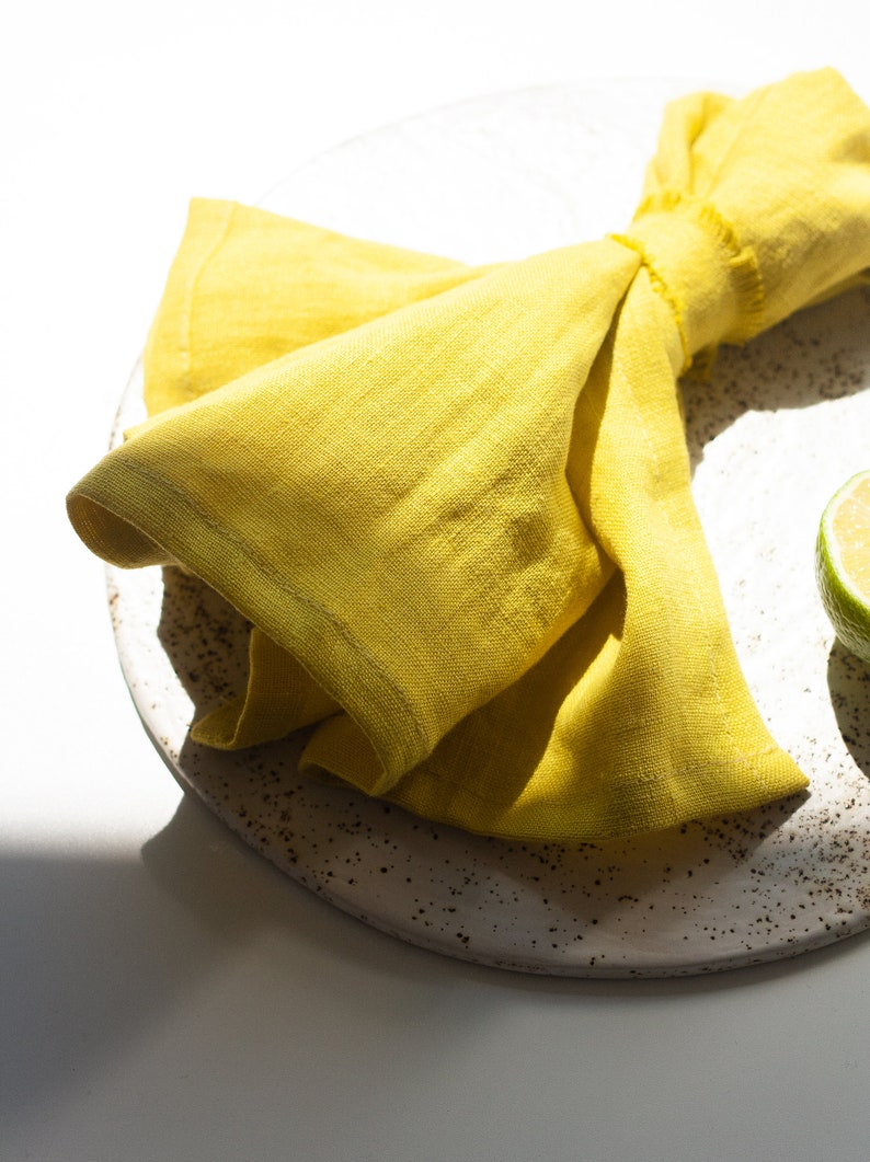 Yellow Linen Napkins Set, Bright Linen Cloth Napkins, Yellow Wedding Linen Napkins, Pure Linen Napkin, Table Linen, Soft Linen Napkins image 3