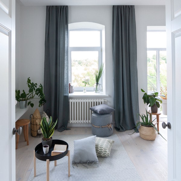 Rideau en lin gris de 55"/140 cm de large, panneau de rideau en lin, panneau de fenêtre en lin, rideaux de cuisine, rideaux en lin de chambre à coucher, rideaux en lin naturel