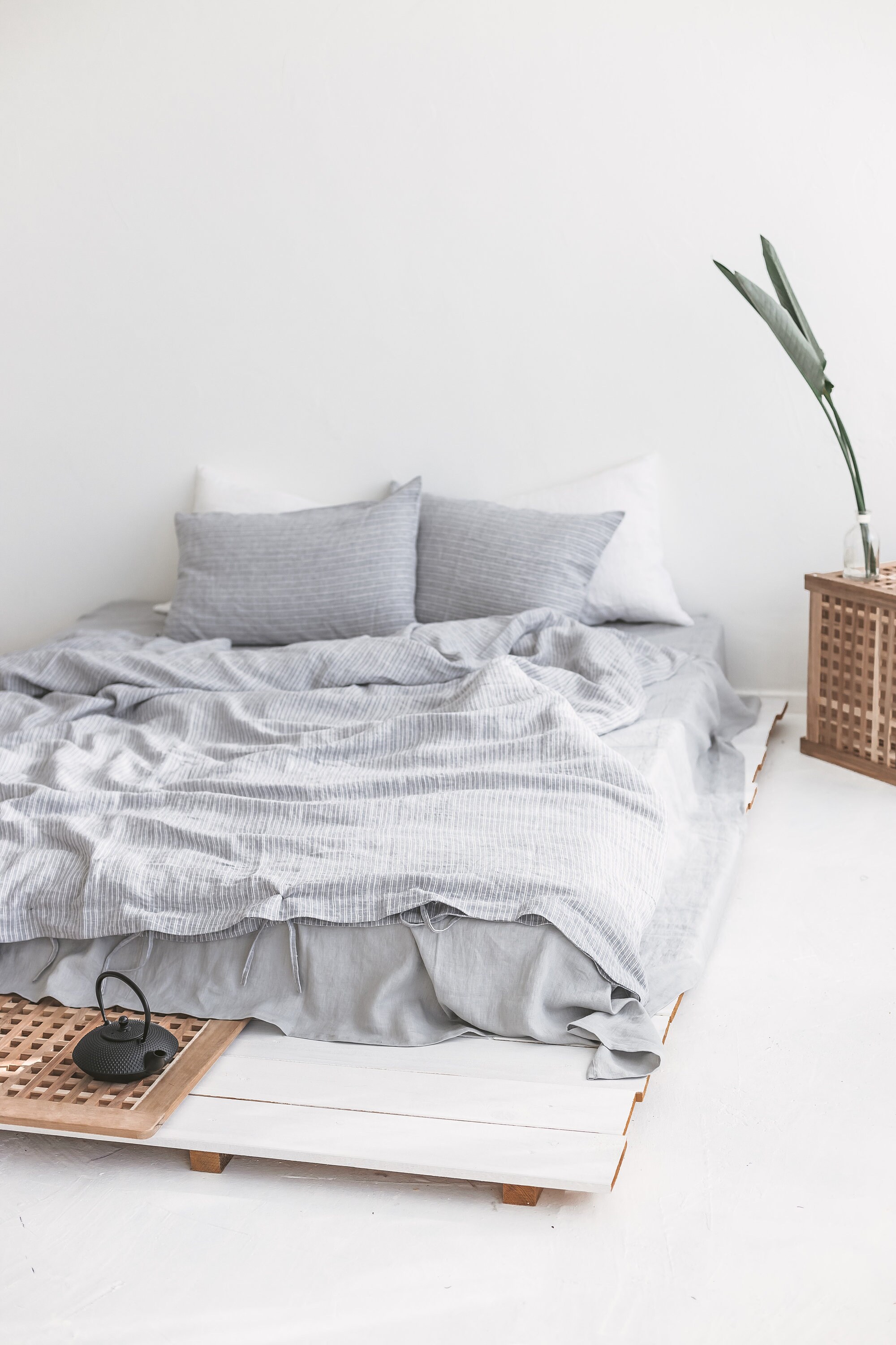 Striped Grey Linen Duvet Cover and Pillowcases Gray Linen | Etsy