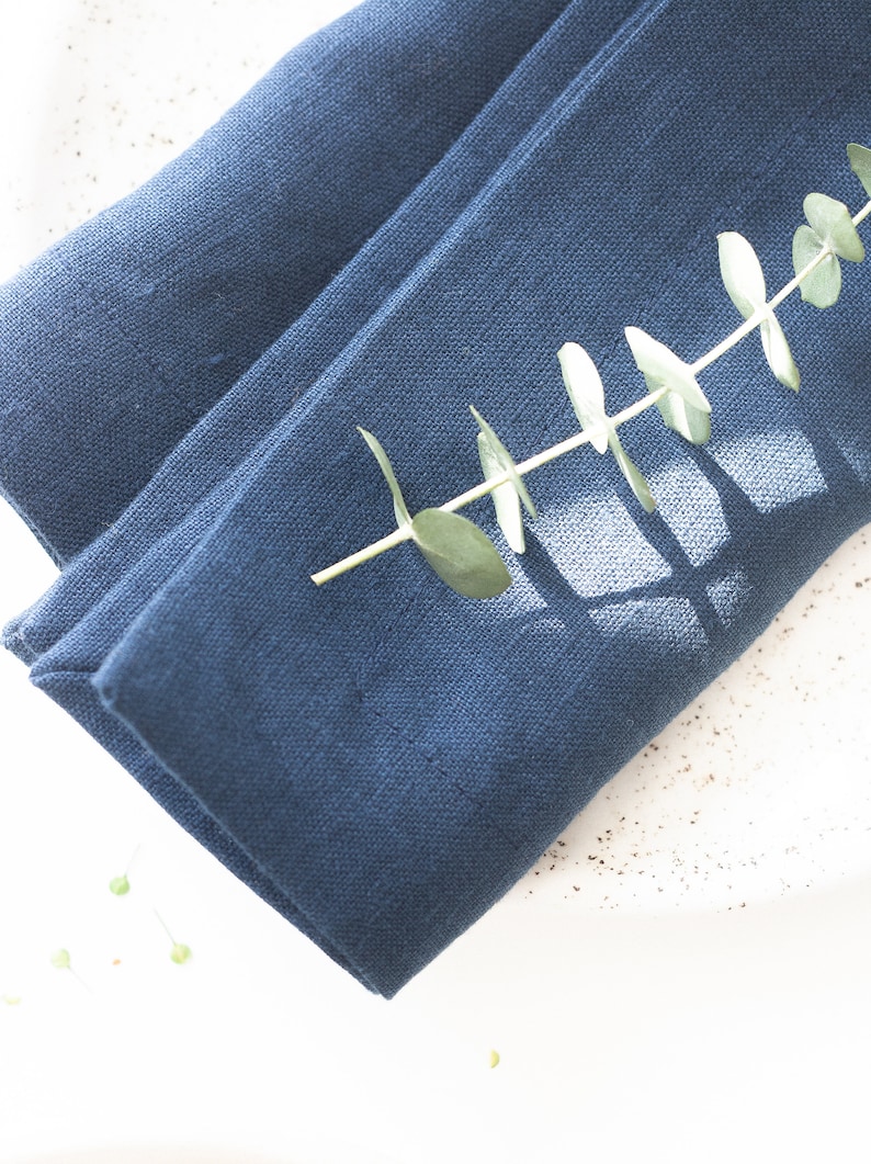 Dark Blue Softened Linen Napkins Navy Blue Linen Napkins for Etsy