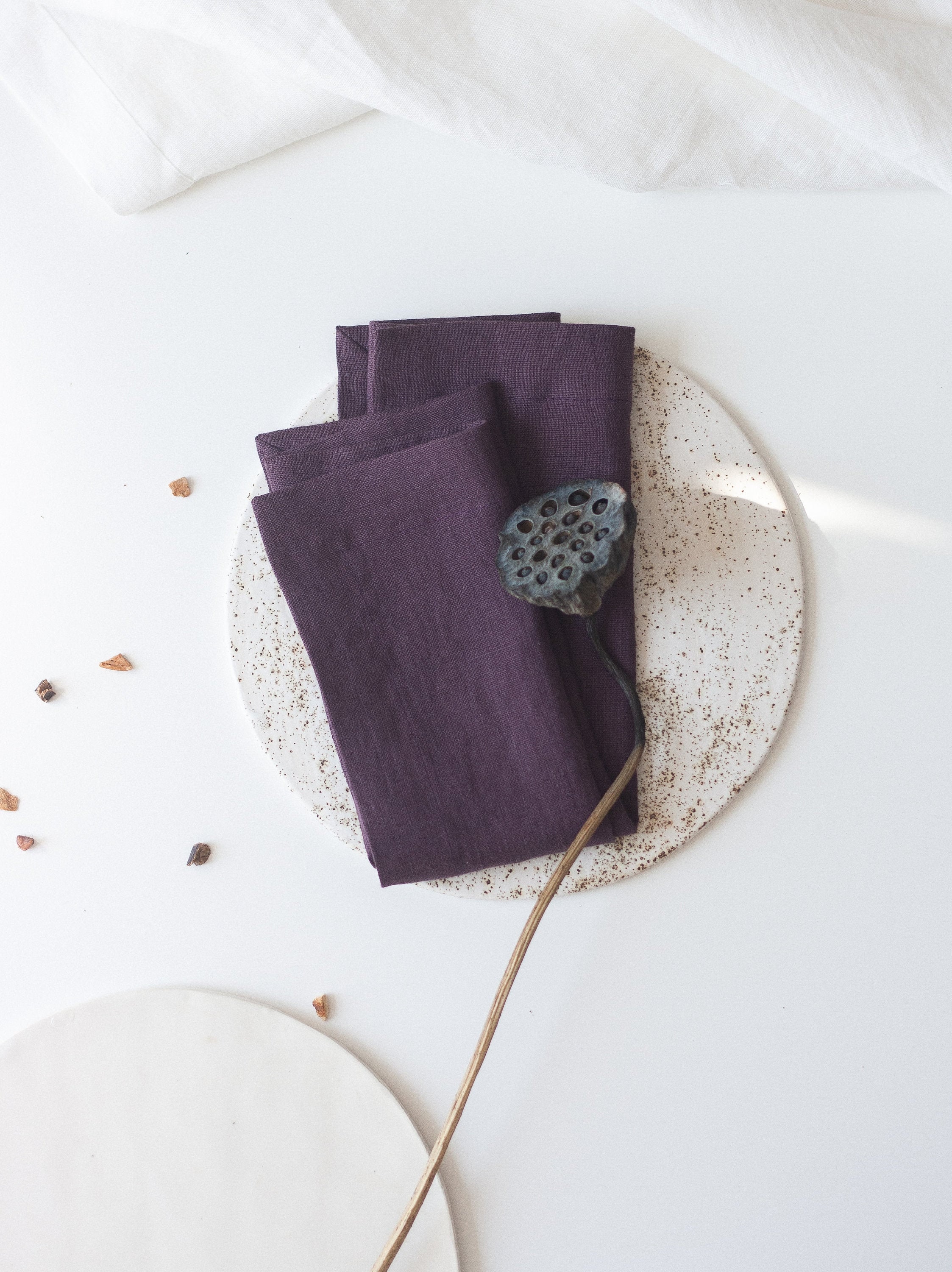 Plum Linen Napkins Set, Natural Linen Wedding Napkins, Eggplant Violet Linen Decor, Mitered Corners Plum Cloth Napkins