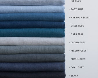 145cm/57" Width Linen Fabric, Natural Linen Fabric By Meter, 100% Linen Fabric By Yard, Stonewashed Linen Fabric, Blue Linen Fabric