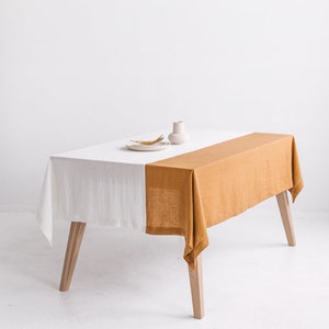 Color Block Rusty Linen Tablecloth, Rust Soft Linen Tablecloth, Two ...
