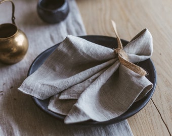 Large Softened Linen Napkins Set,Dinner Linen Napkins,Green Linen Napkins,Pure Linen Napkin, Stonewashed Table Linen,Christmas Napkins Cloth