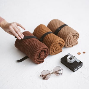 Linen Travel Towel, SPA Linen Waffle Towel, Compact Foldable Bath Linen Towel, Large Linen Beach Towel, Guest Linen Towel, Sauna Linen Towel image 4