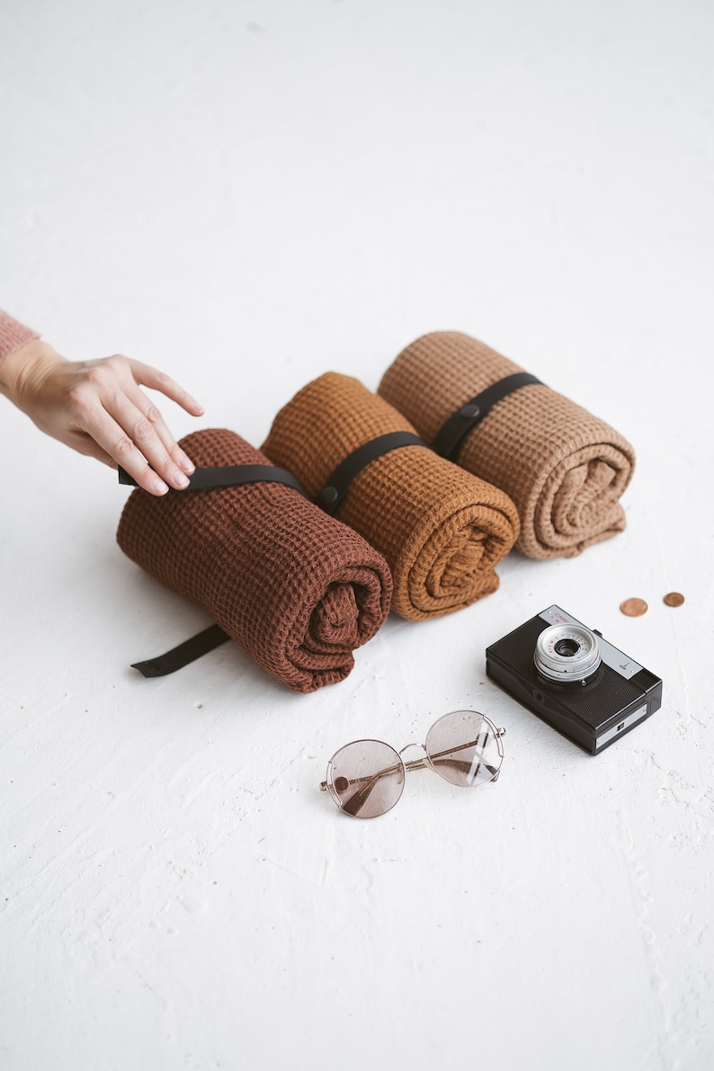 Linen Travel Towel, SPA Linen Waffle Towel, Compact Foldable Bath Linen Towel, Large Linen Beach Towel, Guest Linen Towel, Sauna Linen Towel image 4