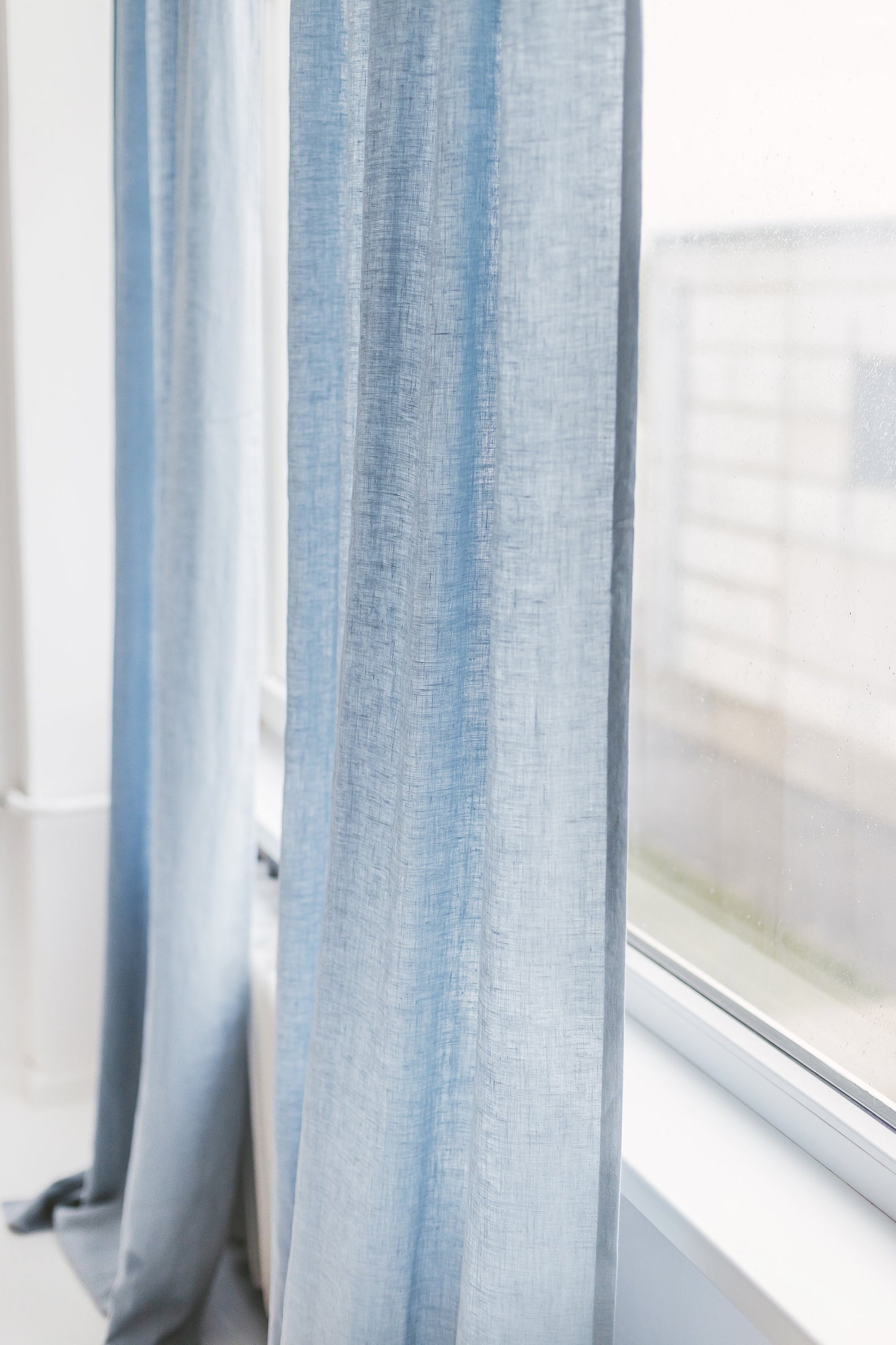 55/140 Cm Wide Light Blue Linen Curtain Blue Linen Etsy
