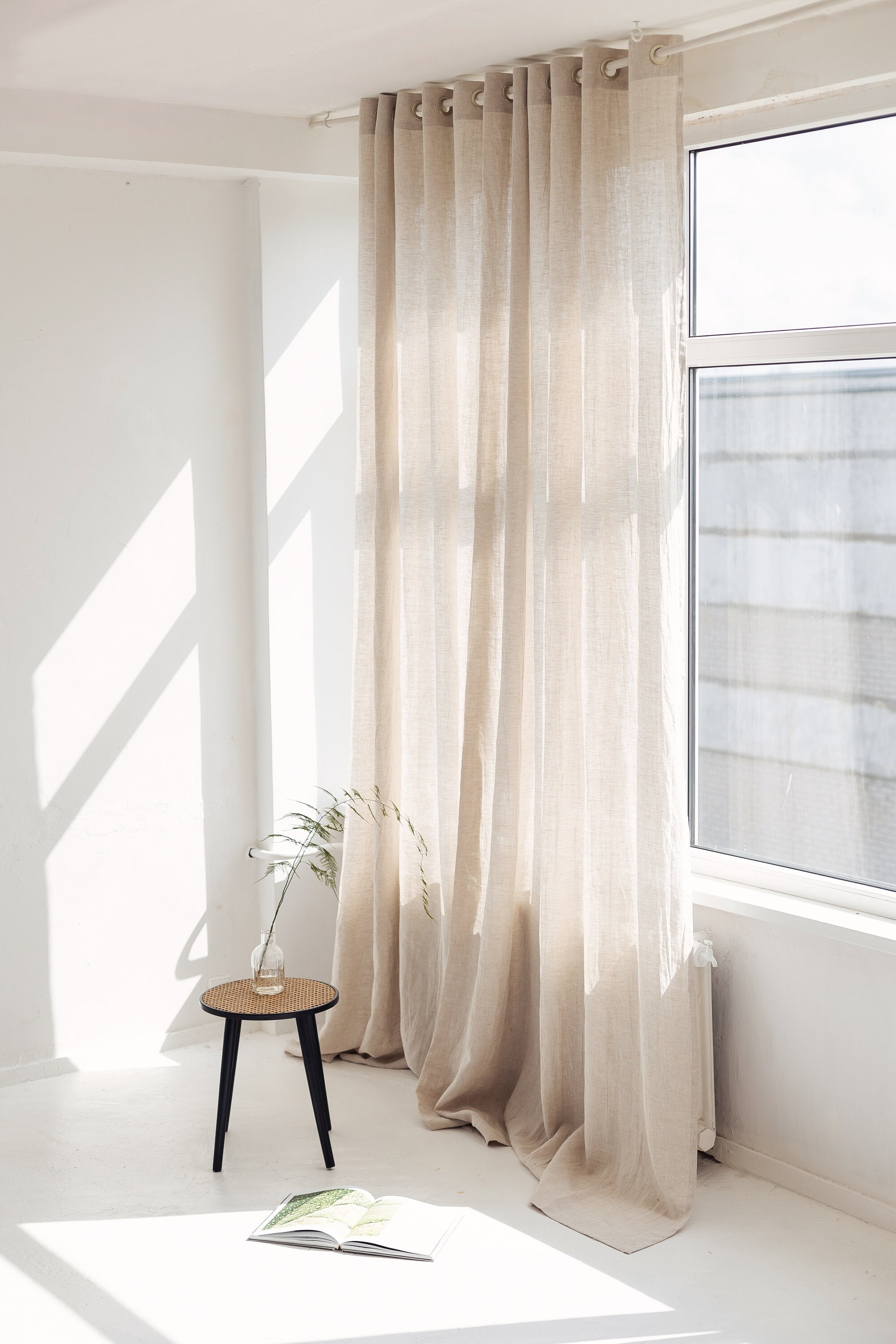 TWOPAGES Cortina de lino y algodón natural con pestaña superior para puerta  corrediza de vidrio, cortina de privacidad natural de lino y algodón (1