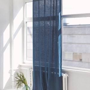 55/140 Cm Wide Long Linen Curtain with Grommets, Harbour Blue Linen Window Drape, Softened Linen Eyelet Curtain Panel, Custom linen drape image 2
