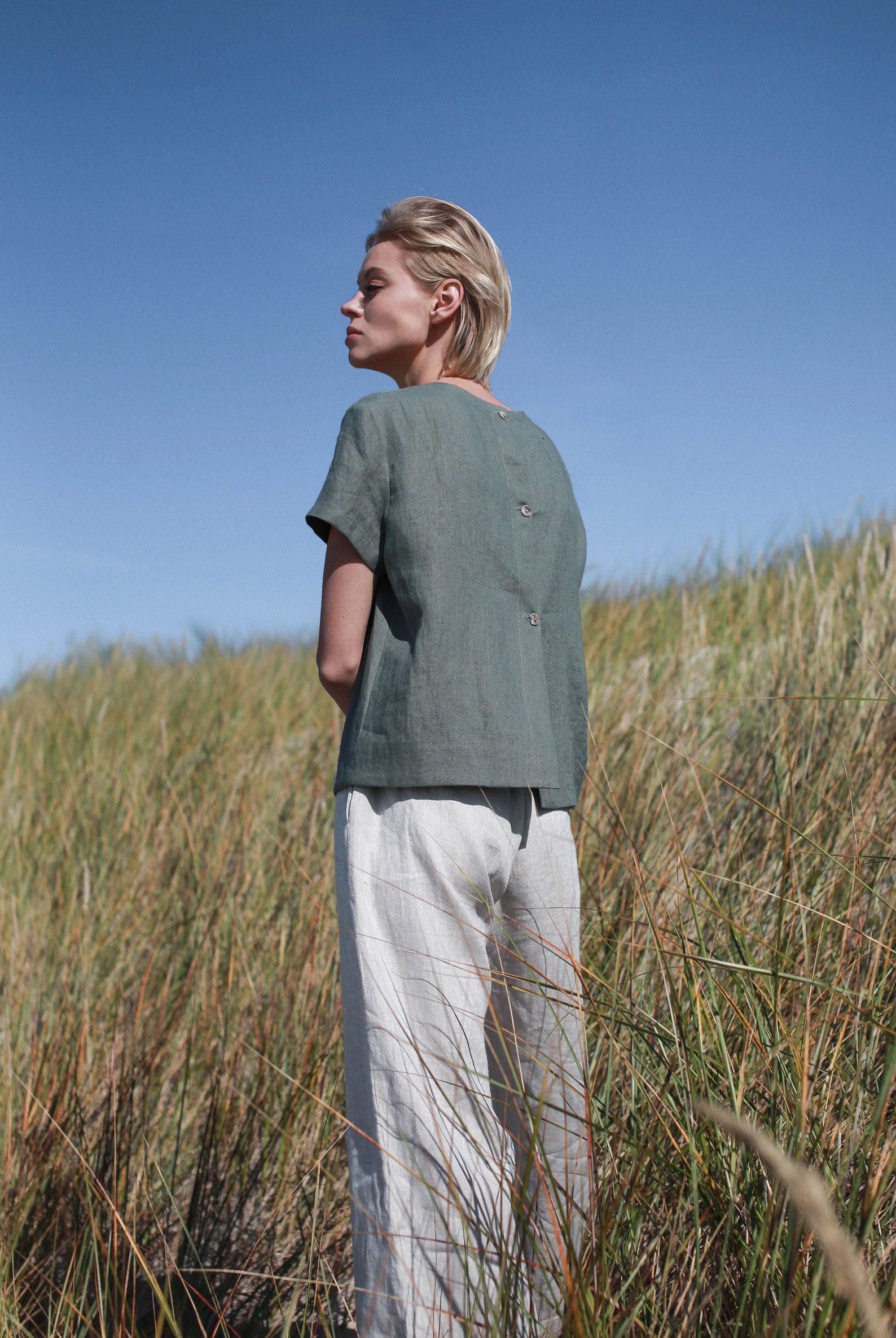 Green Linen Top With Buttons Linen Shirt With Buttons in Etsy