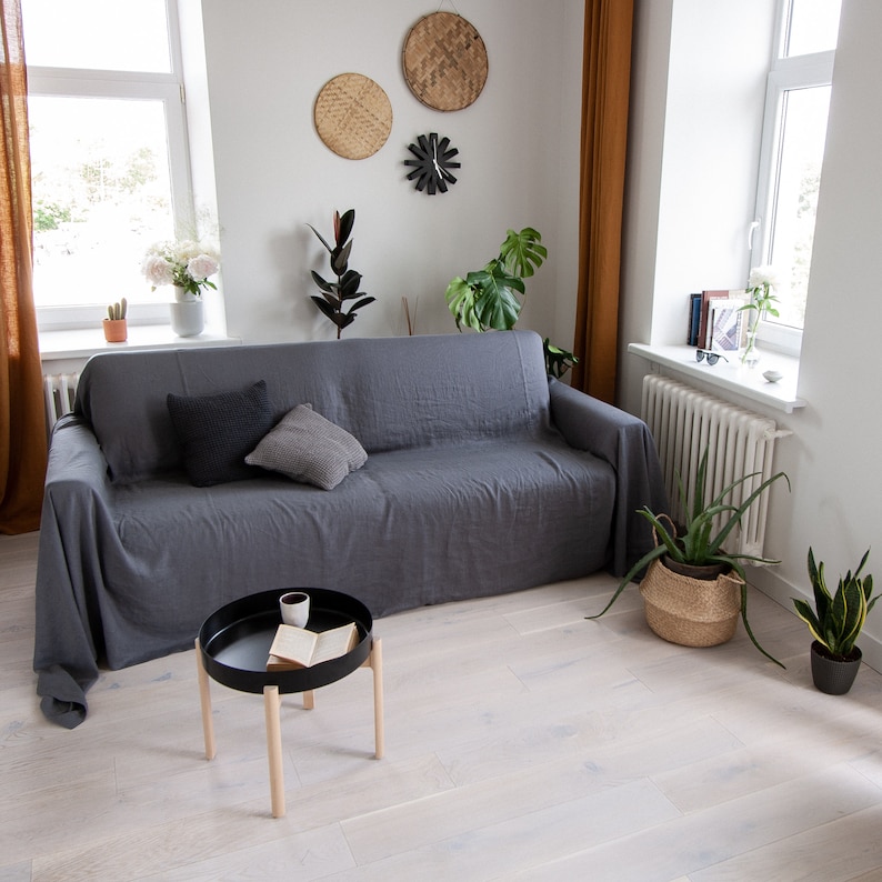 Fossil Grey Linen Couch Cover Linen Drop Cloth Couch Cover Etsy