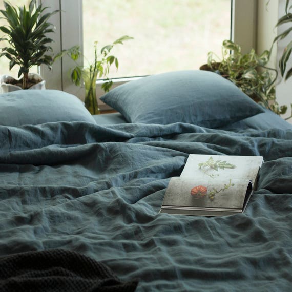 Blue Linen Duvet Cover Linen Quilt Coverlinen Duvet Etsy