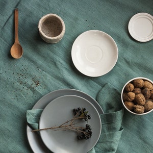 Natural Linen Tablecloth,Soft Handmade Linen Tablecloth,Natural Green Linen Mitered Corners Table Linen,Minimalistic Rustic Linen Tablecloth