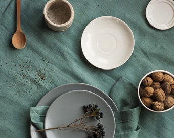 Natural Linen Tablecloth,Soft Handmade Linen Tablecloth,Natural Green Linen Mitered Corners Table Linen,Minimalistic Rustic Linen Tablecloth