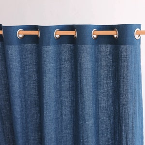 55/140 Cm Wide Long Linen Curtain with Grommets, Harbour Blue Linen Window Drape, Softened Linen Eyelet Curtain Panel, Custom linen drape image 5