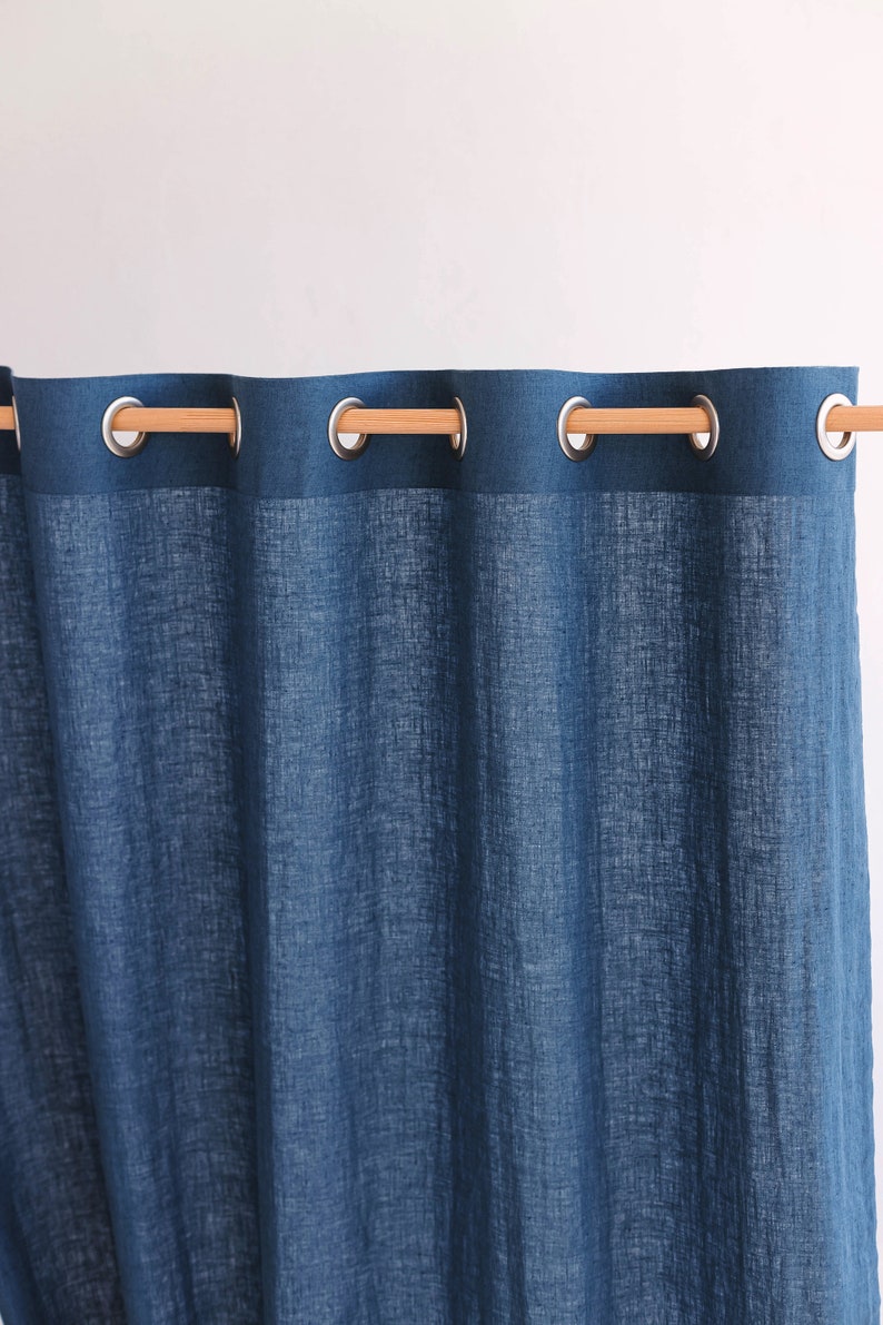 55/140 Cm Wide Long Linen Curtain with Grommets, Harbour Blue Linen Window Drape, Softened Linen Eyelet Curtain Panel, Custom linen drape image 5