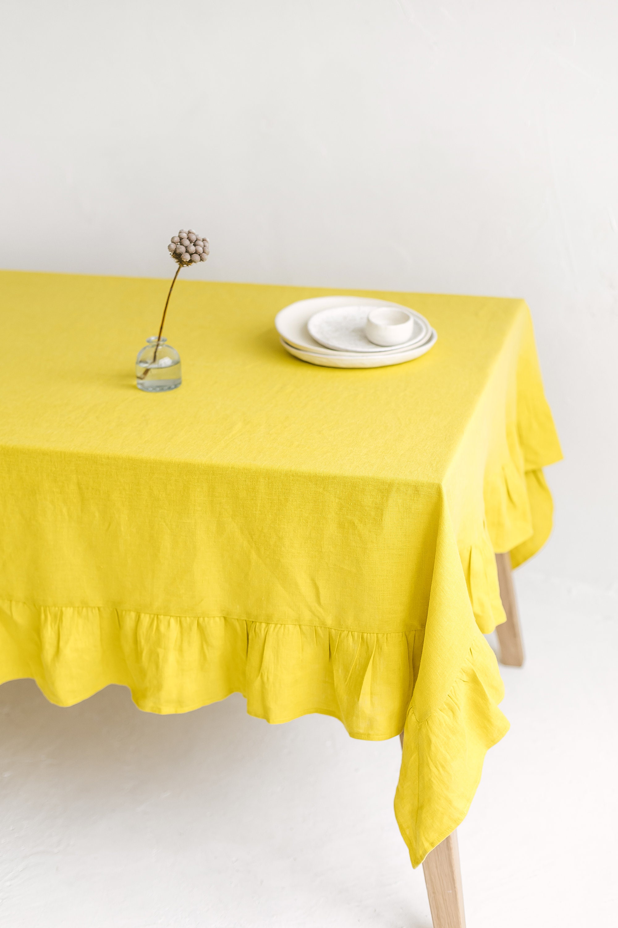 Yellow Linen Tablecloth With Ruffle Ruffled Linen Table Cloth Etsy UK