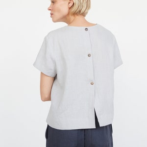 Linen Shirt With Back Buttons, Loose Summer Blouse, European Stonewashed Linen image 4