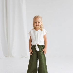 Girls Linen Culottes, Unisex Linen Pants Kids, Linen Culotte Pants Girls,Wide Linen Pants For Girl,Girls Casual Linen Pants,Wide Short Pants image 2