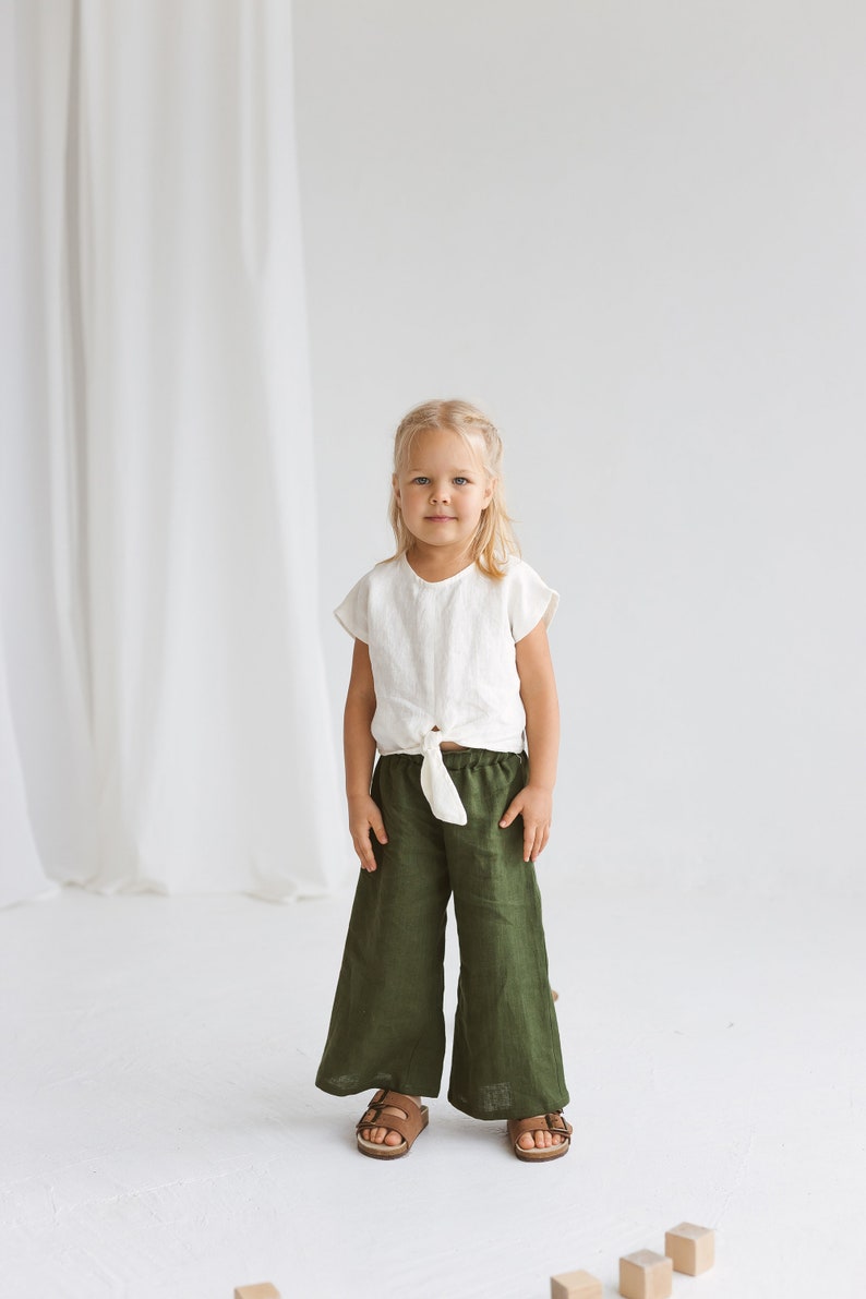 Girls Linen Culottes, Unisex Linen Pants Kids, Linen Culotte Pants Girls,Wide Linen Pants For Girl,Girls Casual Linen Pants,Wide Short Pants image 2