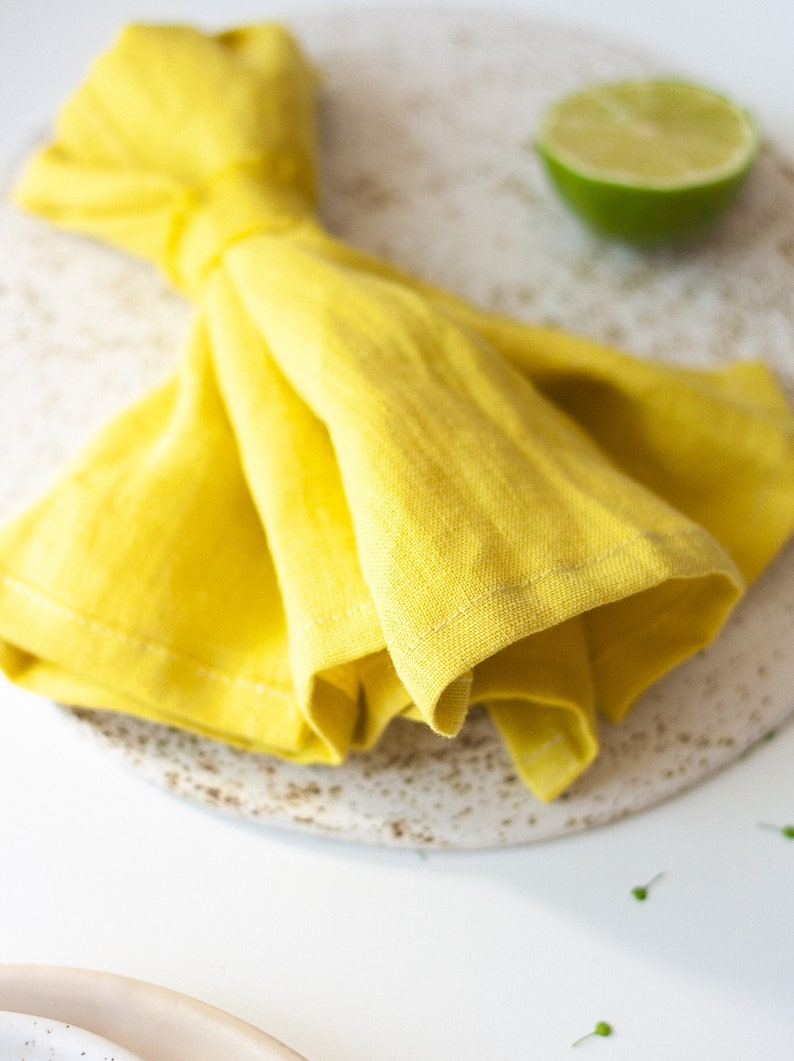 Yellow Linen Napkins Set, Bright Linen Cloth Napkins, Yellow Wedding Linen Napkins, Pure Linen Napkin, Table Linen, Soft Linen Napkins image 2