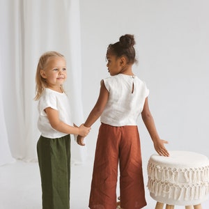 Girls Linen Culottes, Unisex Linen Pants Kids, Linen Culotte Pants Girls,Wide Linen Pants For Girl,Girls Casual Linen Pants,Wide Short Pants image 7