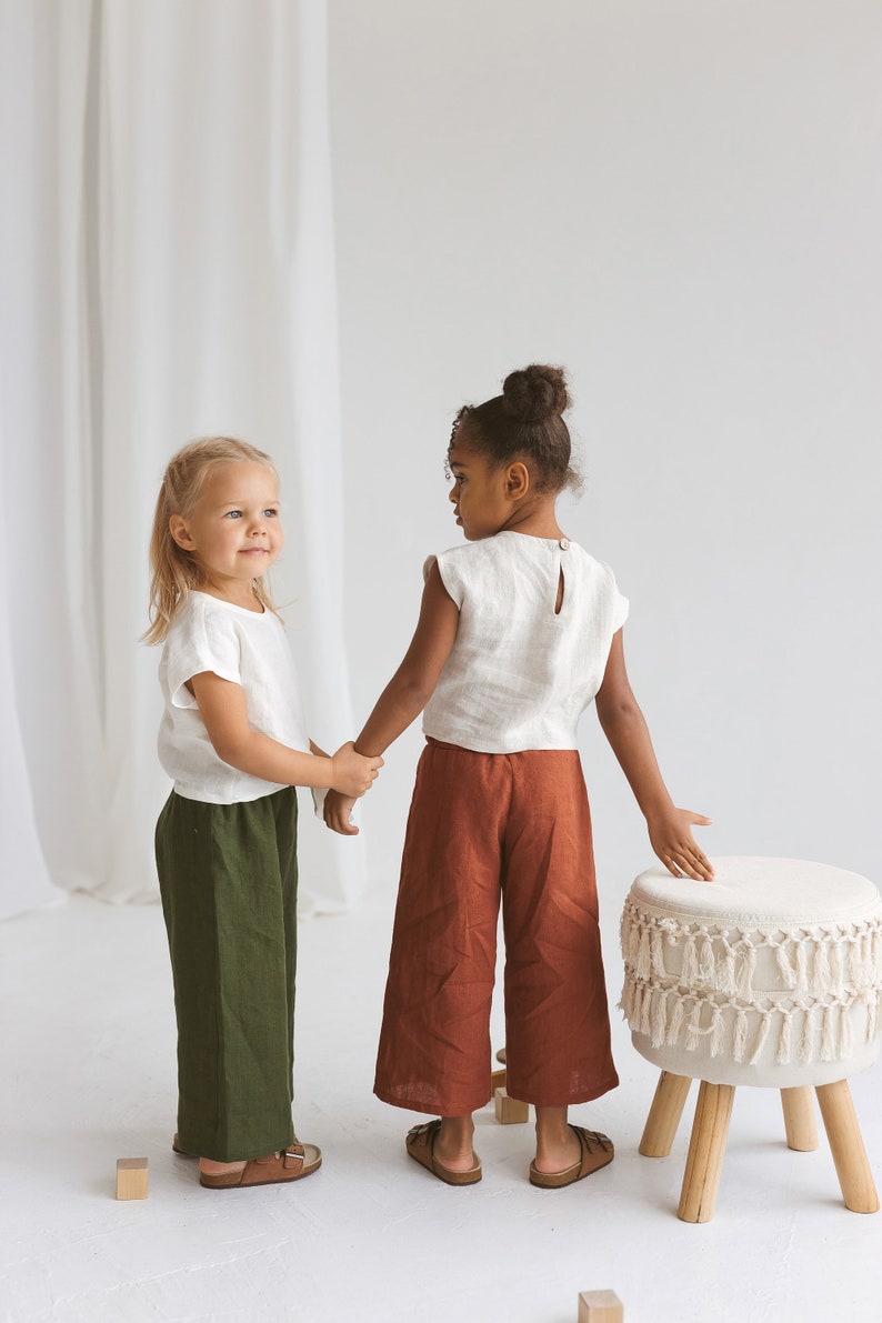 Girls Linen Culottes, Unisex Linen Pants Kids, Linen Culotte Pants Girls,Wide Linen Pants For Girl,Girls Casual Linen Pants,Wide Short Pants image 7