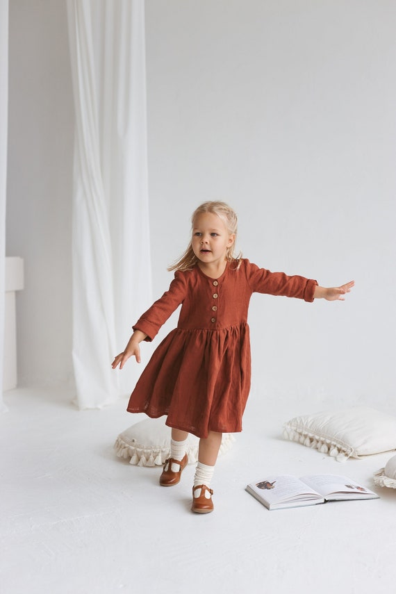 Girls Christmas Dress With Buttons, Rust Linen Dress With Long Sleeves,  Toddler Linen Boho Dress, Long Sleeves Linen Christmas Dress - Etsy Hong  Kong