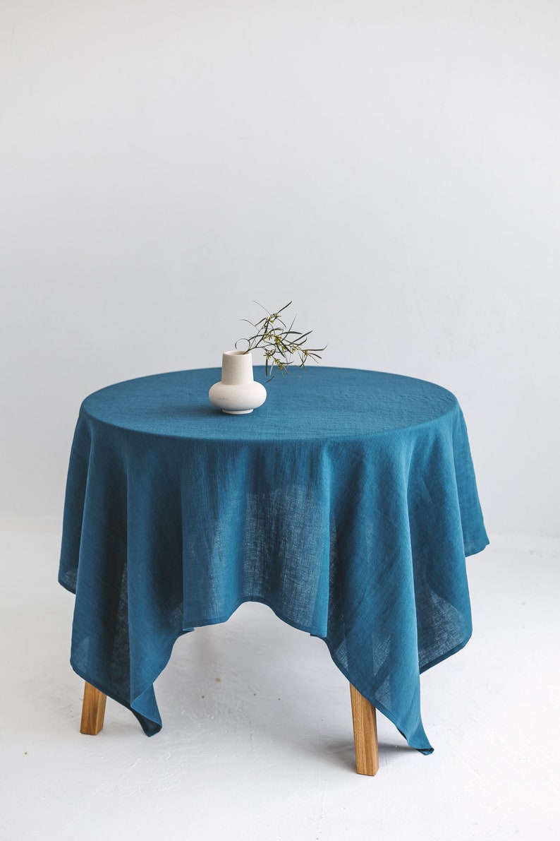 Square Linen Tablecloth For A Round Table, Extra Large Square Table cloth, Green Round Linen Tablecloth image 3