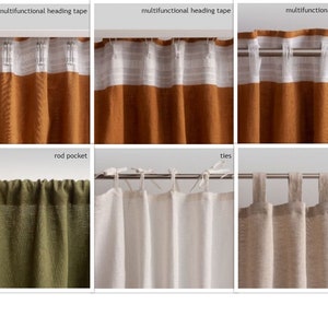 55/140 Cm Wide Dark Green Linen Curtain With Ties top, Green living room bedroom linen drape ,Custom long linen curtain, Linen window panel image 5