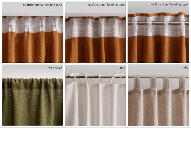 55/140 Cm Wide Dark Green Linen Curtain With Ties top, Green living room bedroom linen drape ,Custom long linen curtain, Linen window panel image 5