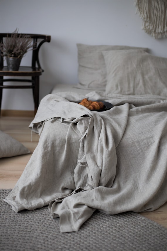 Natural Linen Duvet Cover and Pillowcases Set Gray Linen | Etsy India