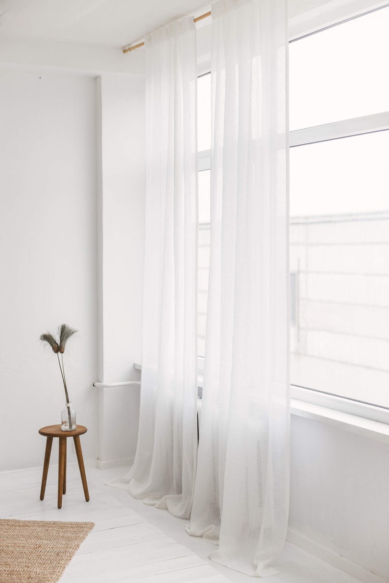 53/136 Cm Wide Lightweight Linen Curtain, Linen Sheer Curtain,Transparent Linen Drape,Linen Gauze Window Panel,Natural Airy Linen drape image 1