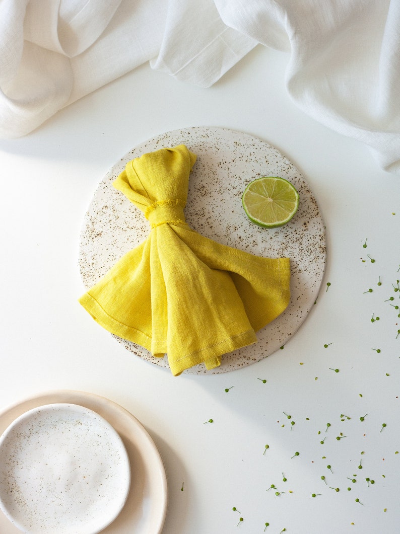 Yellow Linen Napkins Set, Bright Linen Cloth Napkins, Yellow Wedding Linen Napkins, Pure Linen Napkin, Table Linen, Soft Linen Napkins image 1